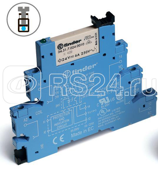 Модуль интерфейсный электромеханич. реле 1CO 6А AgNi 24В AC/DC IP20 винт. клеммы (уп.1шт) FINDER 385100240060SPB