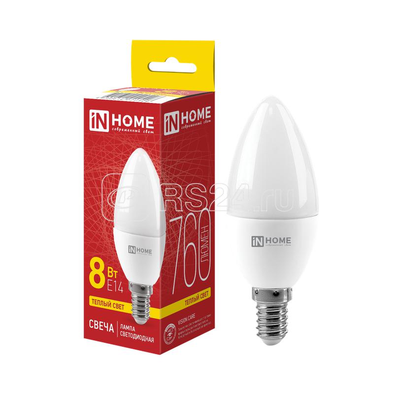 Лампа светодиодная LED-СВЕЧА-VC 8Вт свеча 3000К тепл. бел. E14 760лм 230В IN HOME 4690612020426