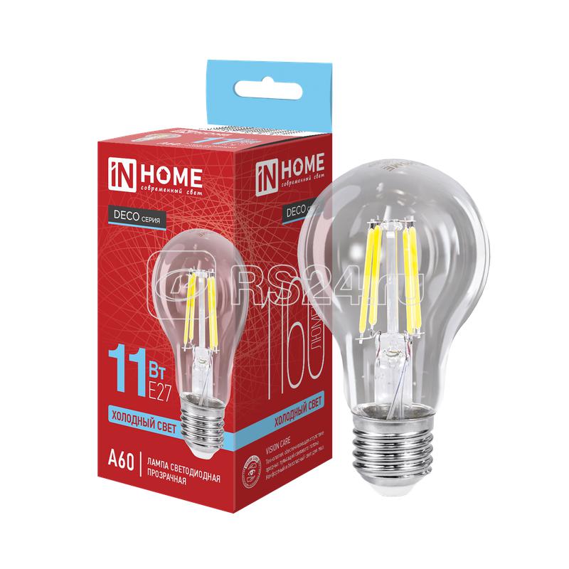 Лампа светодиодная LED-A60-deco 11Вт грушевидная прозрачная 6500К холод. бел. E27 1160лм 230В IN HOME 4690612026169