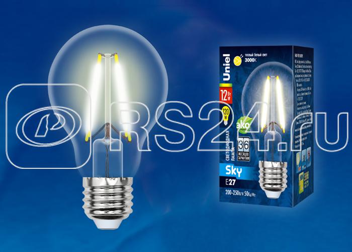 Лампа светодиодная LED-A60-12W/3000K/E27/CL PLS02WH Sky 12Вт A 3000К тепл. бел. прозр. картон Uniel UL-00004866
