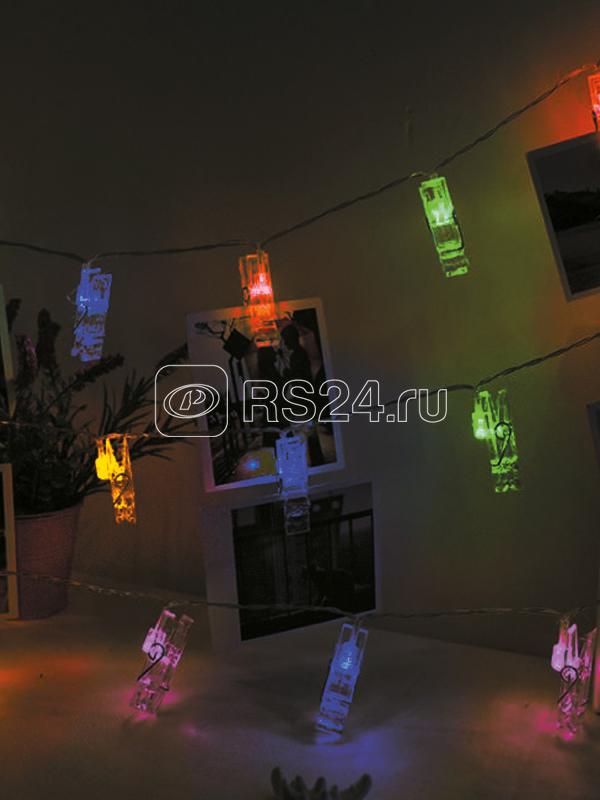 Гирлянда светодиодная со светодиодами-прищепками для фотографий 10LED мультиколор элементы питания 2хAA (не в компл.) КОСМОС KOCNL-EL169