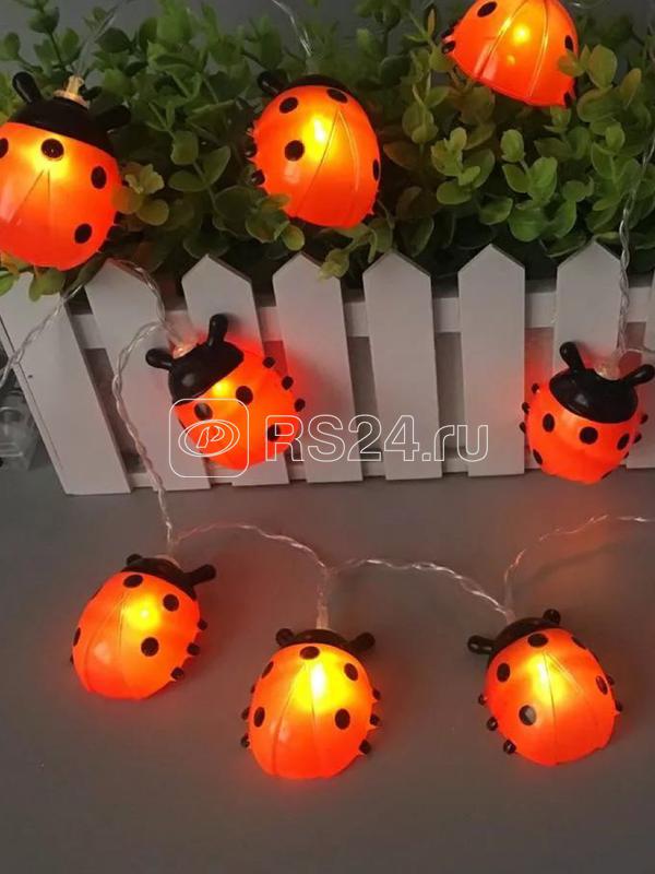 Гирлянда декоративная "Божья коровка" 6x5см 20LED на солнечной батарее бел. дл.4м (2+2м) аккумулятор АА NI-MH 600мА.ч КОСМОС KOC_SOL110